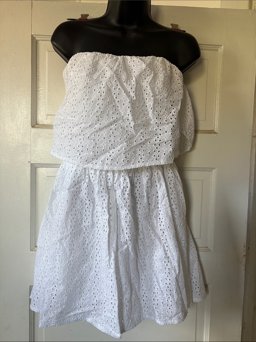Guess White Strapless Eyelet Summer Dress